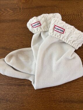 Hunter Cream Fleece Tall Boot Liner Insert Socks with Knit Cuff and Logo